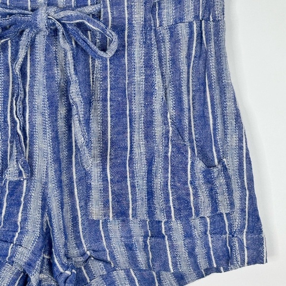 Linen Blend Striped Coastal blue white belted Shorts - Size Medium - Picture 6 of 14